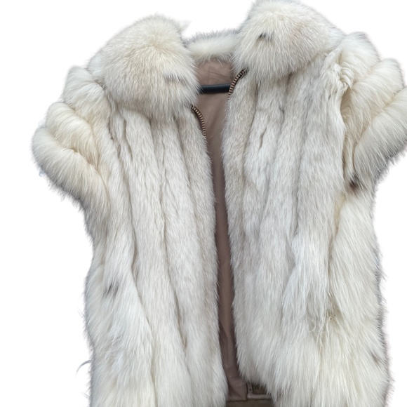 White Fox fur bomber jacket with convertible leather sleeves ! Mint storage cond - Picture 7 of 7